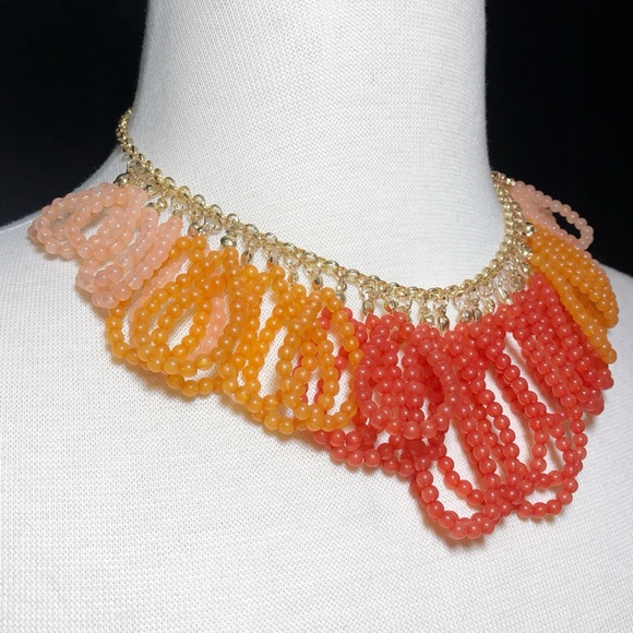 Orange Ombré Bead Loop Chunky Necklace Earring Set - Picture 3 of 3